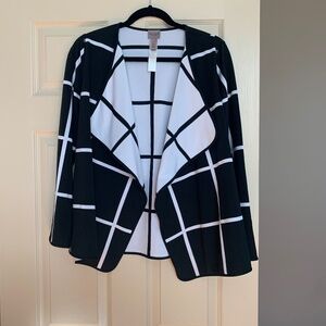 Chico’s Easy Wear Black/White Open Front Jacket sz 0